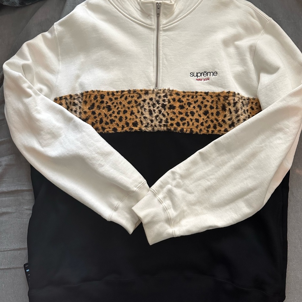 Supreme White and Black Sweatshirt with Leopard Print